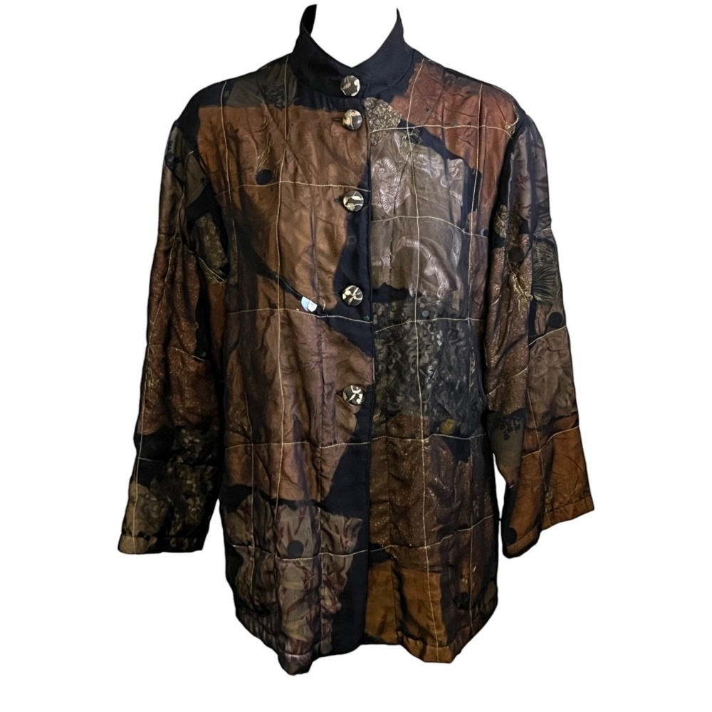 Staley Gretzinger Jacket Size Medium Brown Patchwork Art To Wear Lagenlook Boho